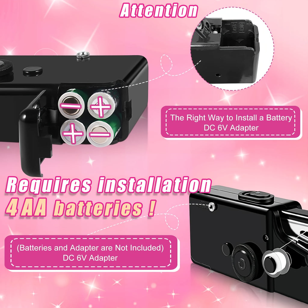 Portable Handheld Sewing Machine for Small Fabric Repairs, Single-Thread Mini Sewing Device with Battery or DC 6V Power Support and Tool Kit Options