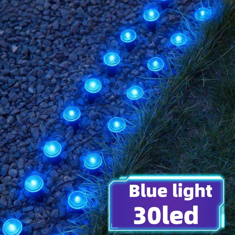Solar Pathway String Lights with Listed 30 LEDs and Stake Design, Six Warm, White, Purple, Blue, Red and Green Light Options for Patio and Garden Event Decor