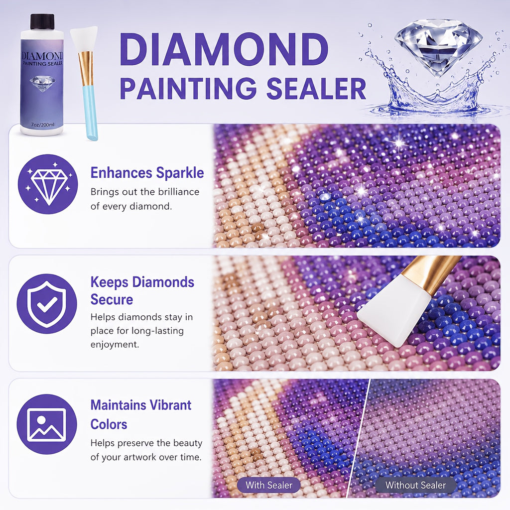 Diamond Painting Sealer Kit with Brush, Craft Surface Finishing Formula for Diamond Art and Puzzles, 240ml, 400ml or 800ml Options for Handmade Gifts