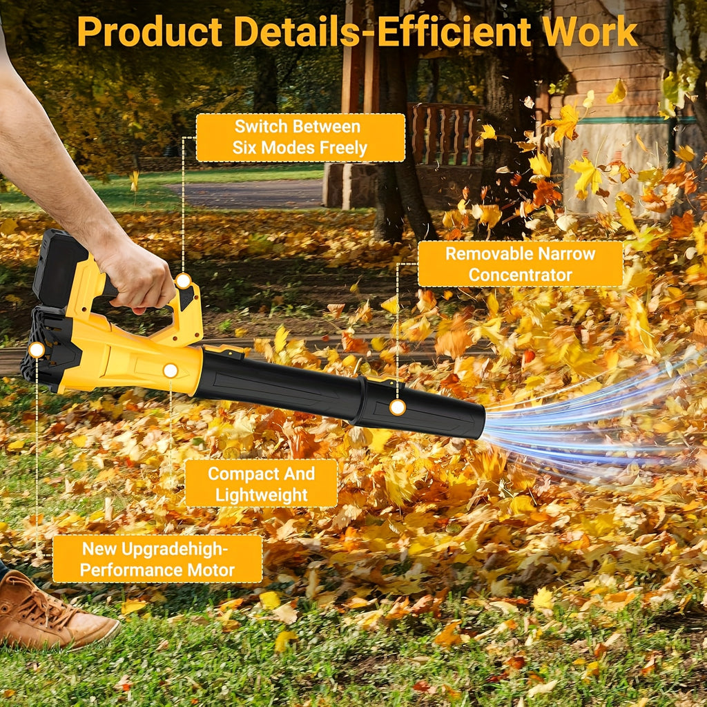 Three-Tube Cordless Leaf Blower Kit with Listed Six Speeds, 580CFM and 160MPH Claims, Yellow One- or Two-Battery and Red Two-Battery Options for Yard Cleanup
