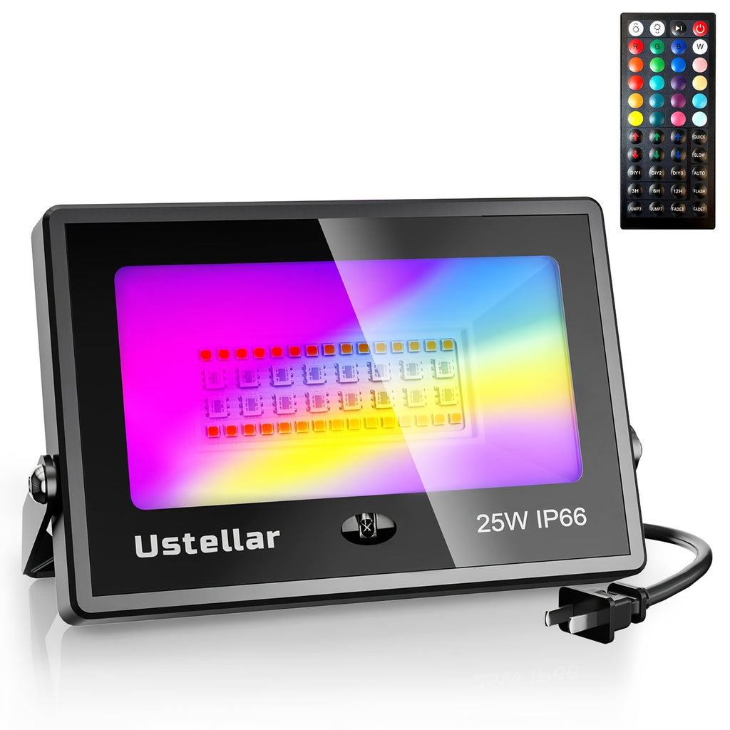 RGB LED Flood Lights with Listed 25W Power and 44-Key Remote, Color Changing Party Uplighting with Brightness Controls, Timer and Memory for Weddings and Events