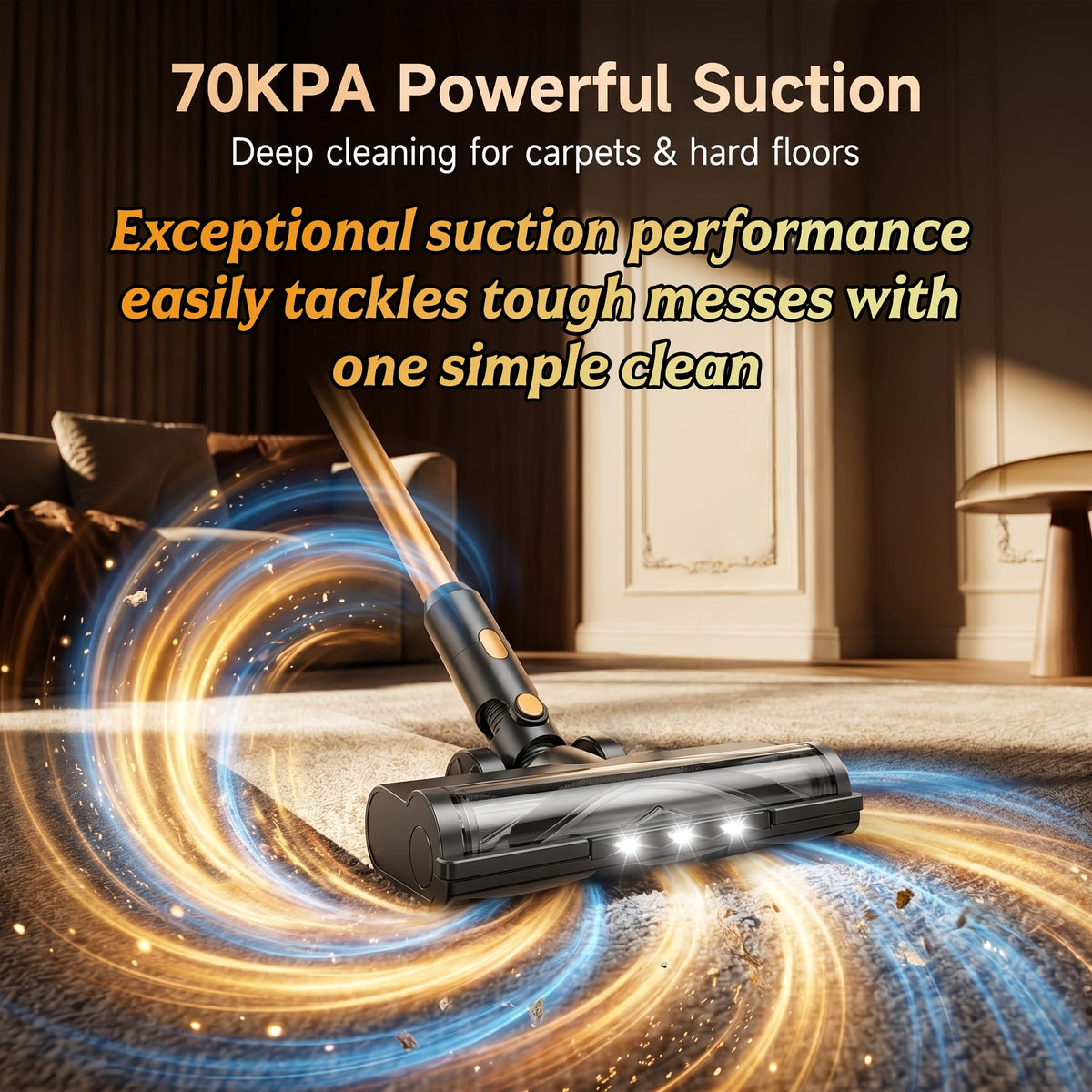 2026 Upgraded Cordless Vacuum Cleaner, 70Kpa High Suction, Multi-Speed Adjustment, HEPA Filtration, Anti-Tangle Brush, Low-Noise Motor, Long-Lasting Battery, Lightweight, Hard Floors, Carpets, Pet Hair, Curtains, Cars