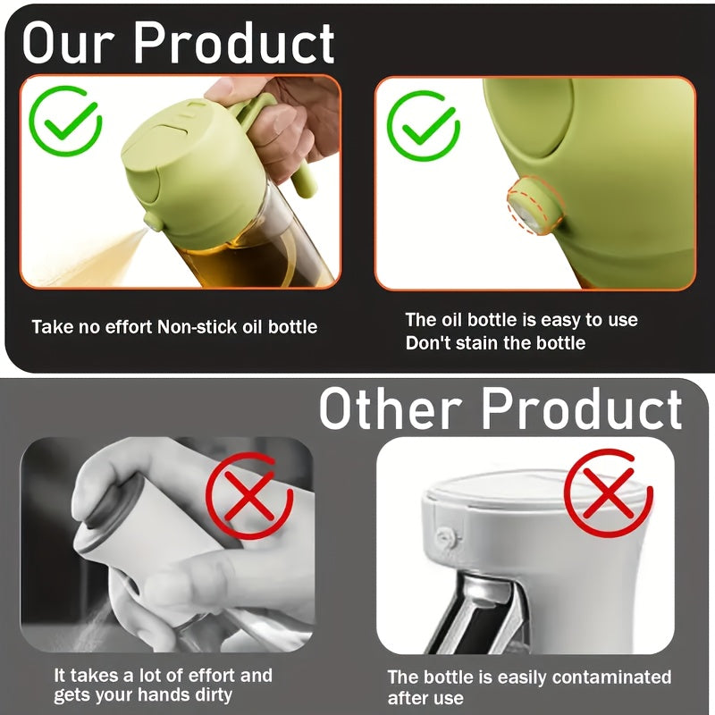 Glass Olive Oil Sprayer and Dispenser Set of 2, 2-in-1 Kitchen Bottles with Listed Automatic Flip Cap for Cooking and BBQ Prep, Random Olive Green or Clear Color