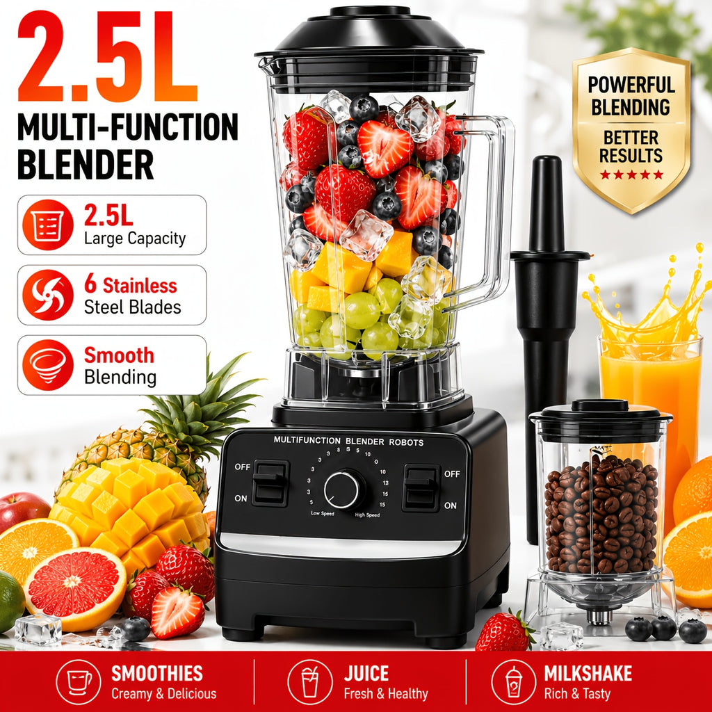 Large Capacity Smoothie Blender 84.54oz, Black Countertop Kitchen Mixer for Smoothies, Milkshakes, Protein Shakes and Compatible Frozen Fruit Drink Recipes