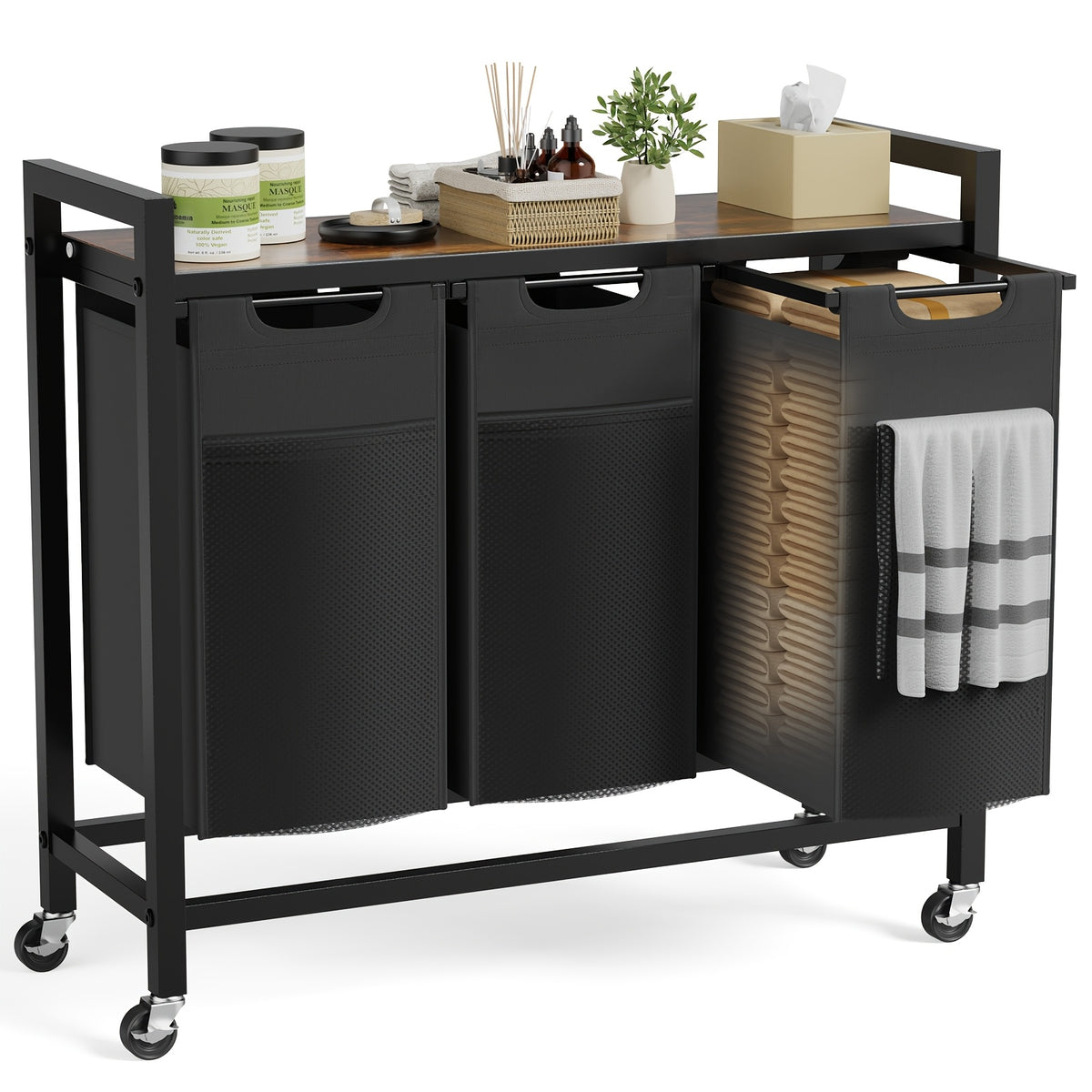 Rolling Laundry Sorter Cart with Pull-Out Removable Bags and Lockable Wheels for Bedroom, Bathroom and Laundry Room, 20 to 44 Inch Model Options