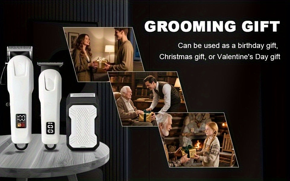 Electric Grooming Kit in White with Two or Three-Piece Option Labels, Listed Razor and Clipper, Digital Screen and USB Rechargeable Design for Home Hair Care