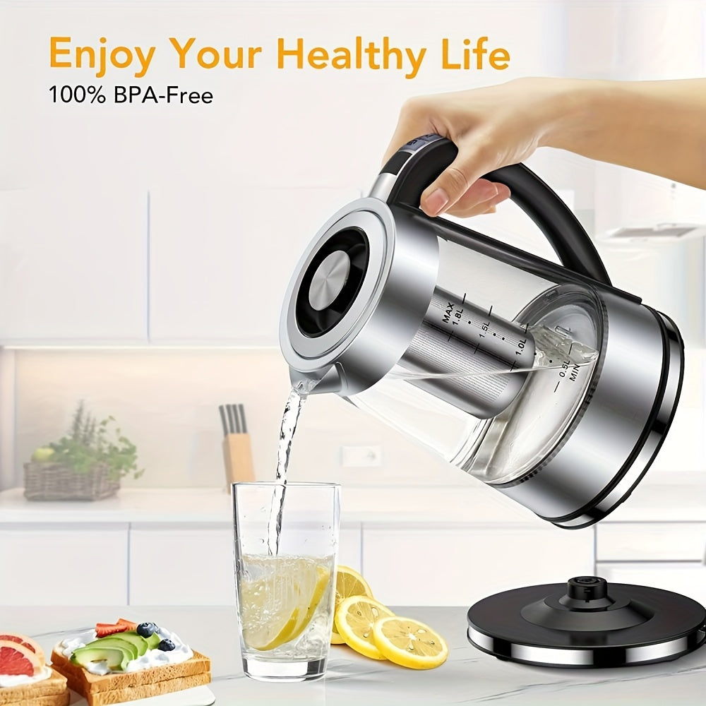 Temperature Control Glass Kettle, 1.8L Electric Tea Kettle with 12 Listed Settings, 24-Hour Keep-Warm Reference and Included Tea Infuser for Beverage Preparation