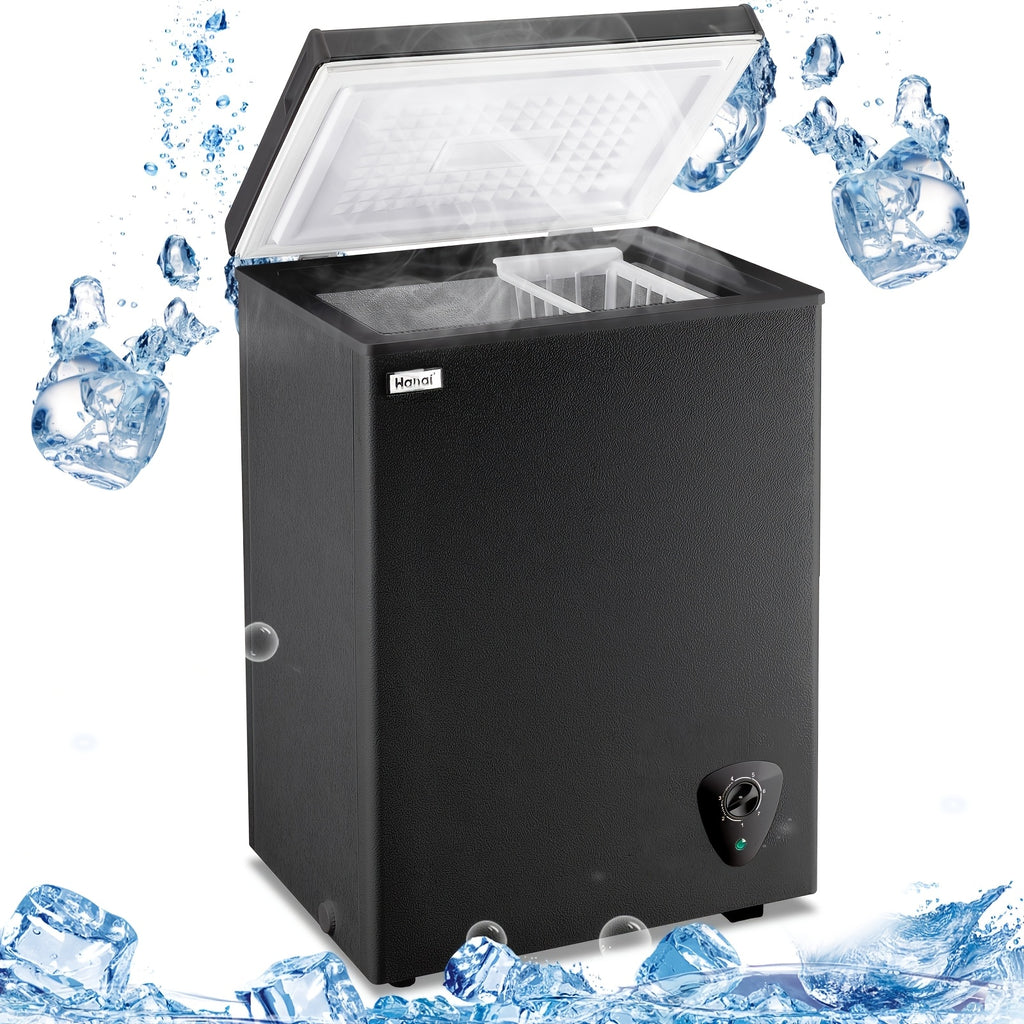 Small Chest Freezer 3.5 Cu. Ft., WANAI Black Deep Freezer with 7 Adjustable Settings and Removable Basket for Apartment Kitchens