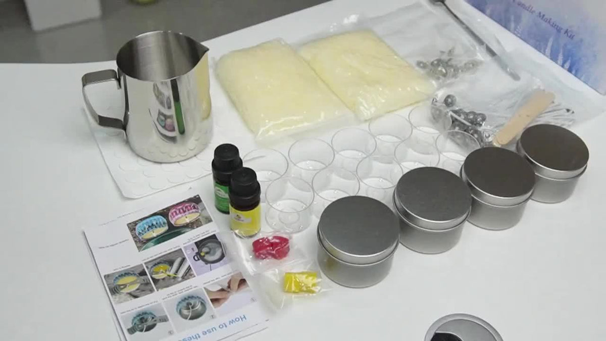 Candle Making Starter Kit with Listed Soy Wax, Essential Oil, Colored Wax Block, Pouring Cup, Spoon, Storage Jar and Wick for Adult Beginner DIY Candle Projects
