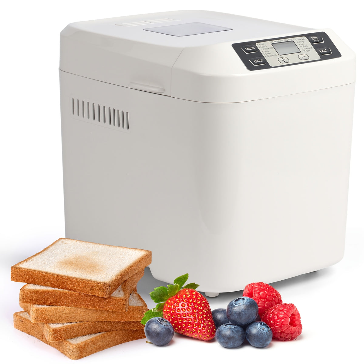 Bread Machine 2LB 12-in-1 with Gluten-Free Setting, Nonstick Pan, 2 Loaf Sizes, 13-Hour Delay and 1-Hour Keep Warm for Home Baking in White
