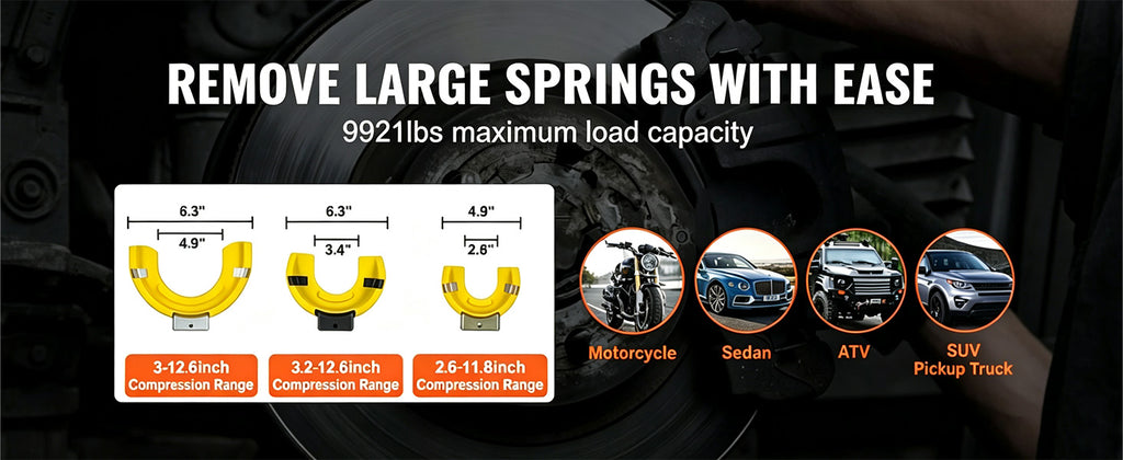 Strut Spring Compressor Kit by SucceBuy with Three Interchangeable Yoke Sizes and Heat-Treated #45 Steel for Compatible MacPherson Suspension Workshop Service