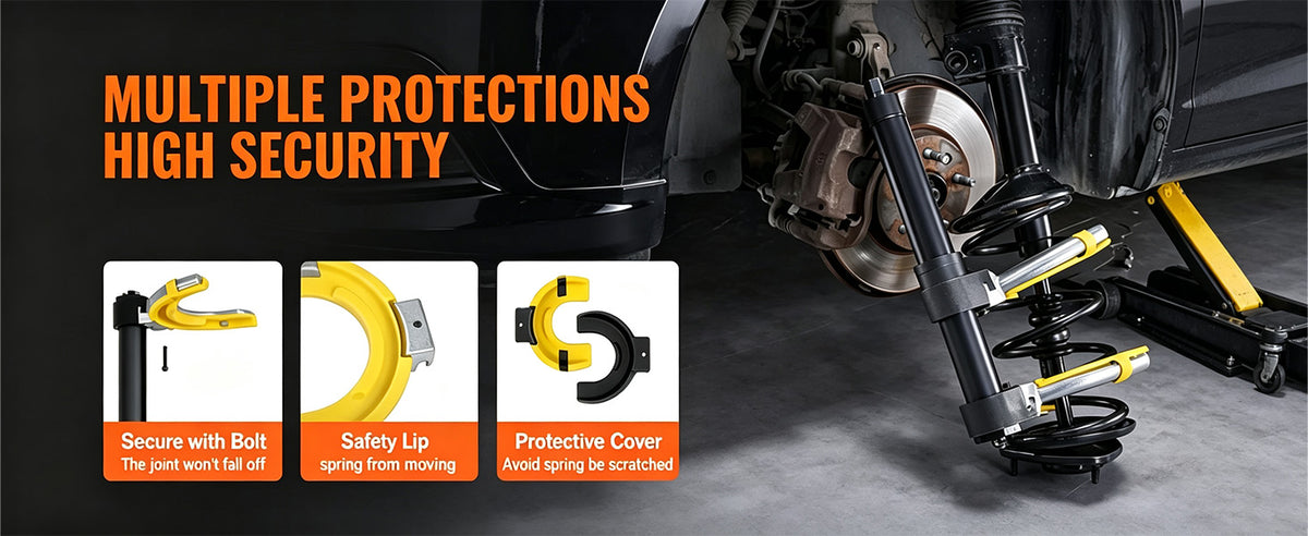 Strut Spring Compressor Kit by SucceBuy with Three Interchangeable Yoke Sizes and Heat-Treated #45 Steel for Compatible MacPherson Suspension Workshop Service